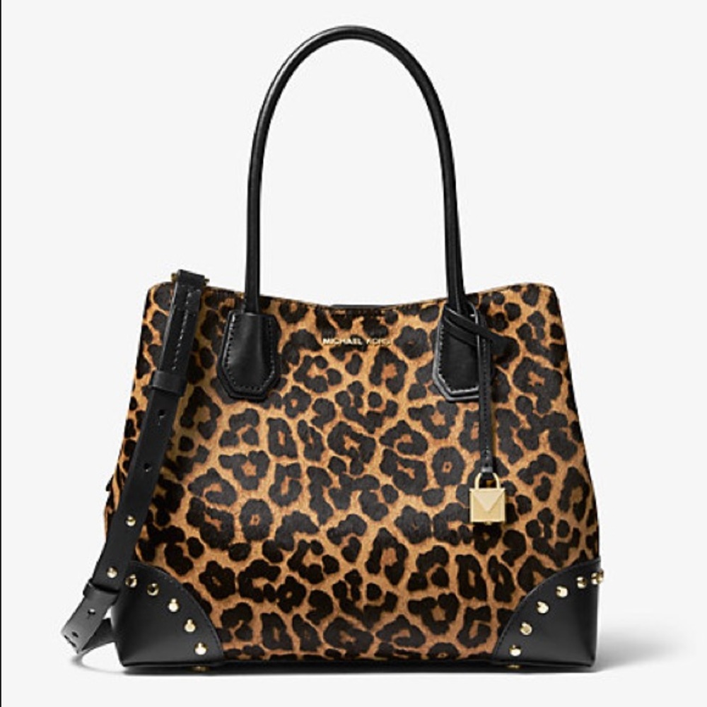 MICHAEL Michael Kors Leopard-Print Tote Bag with Black Trim